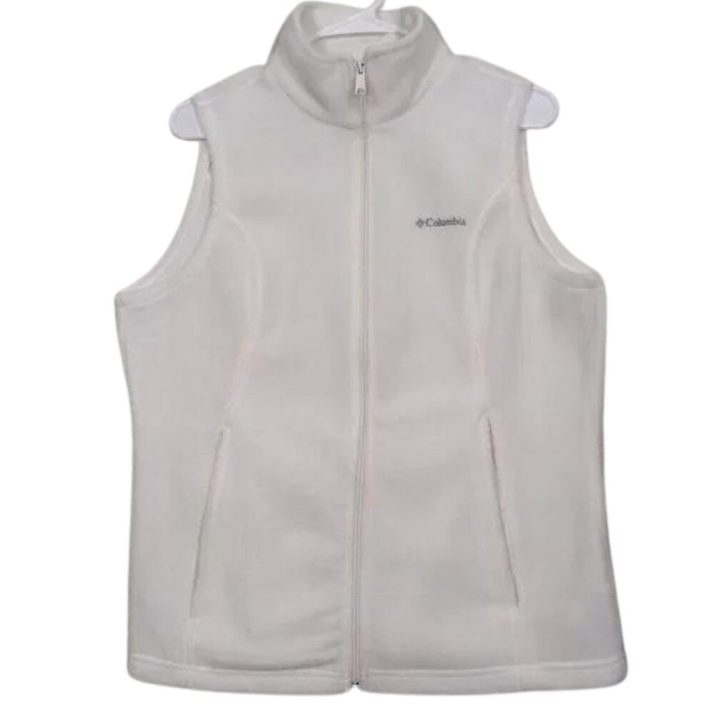 Fleece White Vest Columbia Benton Size M Zip Up Casual Cowl neck Pockets - Picture 2 of 14